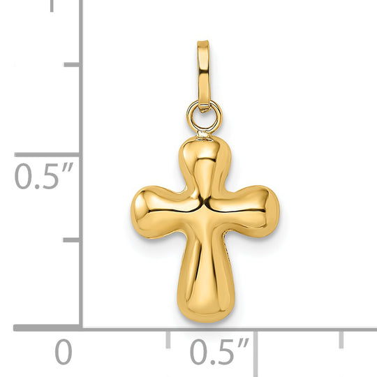 14k Yellow Gold Polished Puffed Cross Pendant