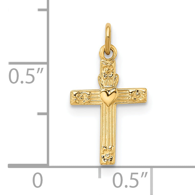 14k Solid Polished Heart Cross Pendant