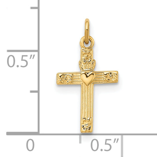 14k Solid Polished Heart Cross Pendant