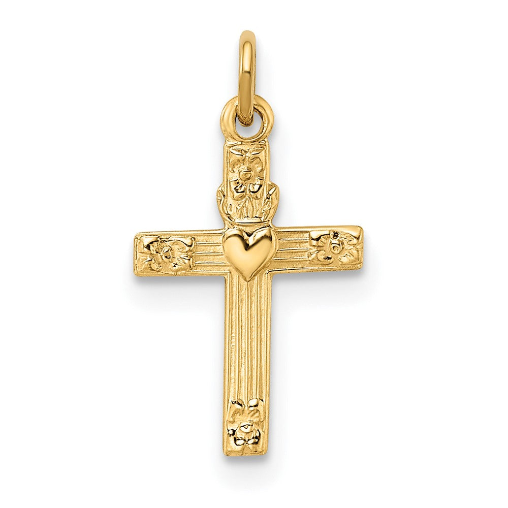 14k Solid Polished Heart Cross Pendant