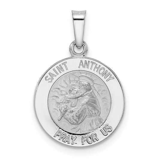 Medalla de San Antonio Hueca en Oro Blanco de 14k Pulido y Satinado
