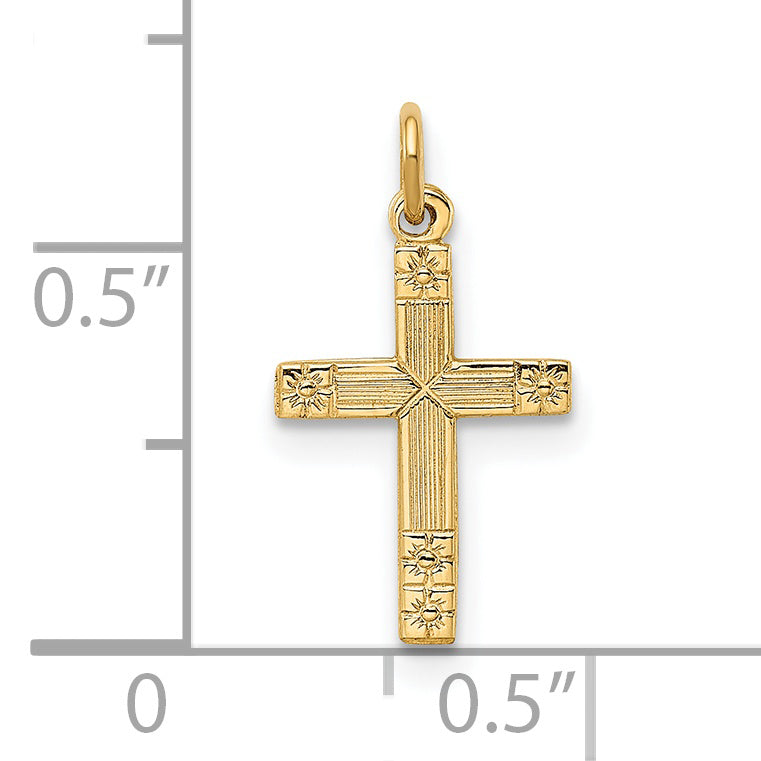 14K Solid Polished and Textured Cross Pendant