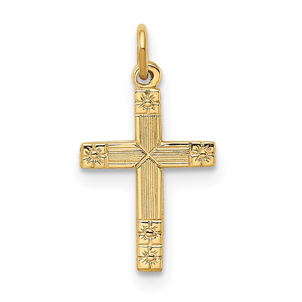 14K Solid Polished and Textured Cross Pendant