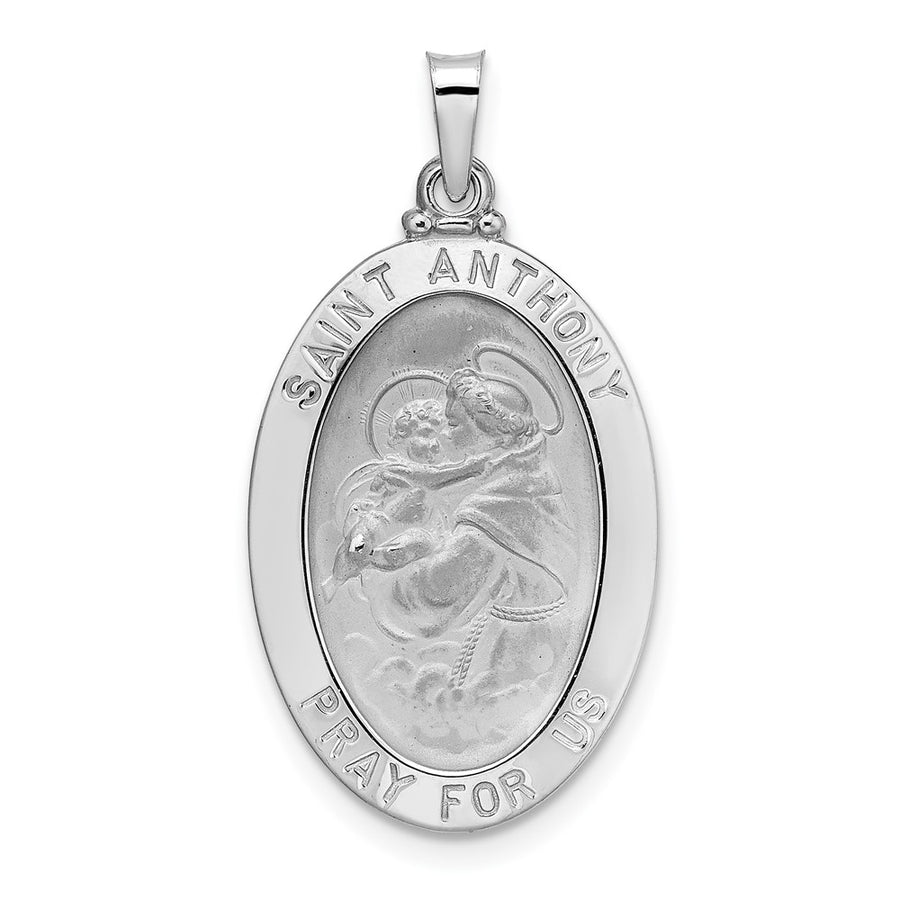 Medalla Ovalada de San Antonio de Oro Blanco de 14k Pulida y Sólida
