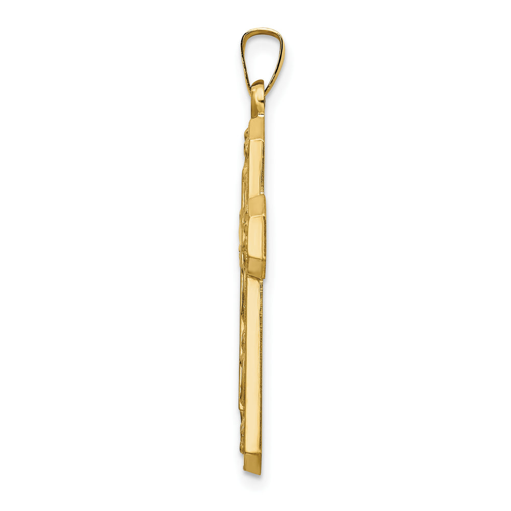 14K Gold Scroll Design Double Cross Pendant