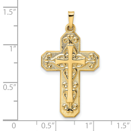 14K Gold Scroll Design Double Cross Pendant