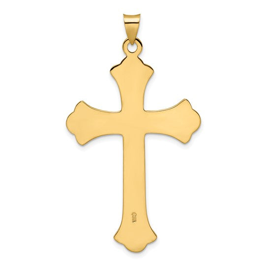 Solid 14K Polished and Textured Fleur de Lis Cross Pendant