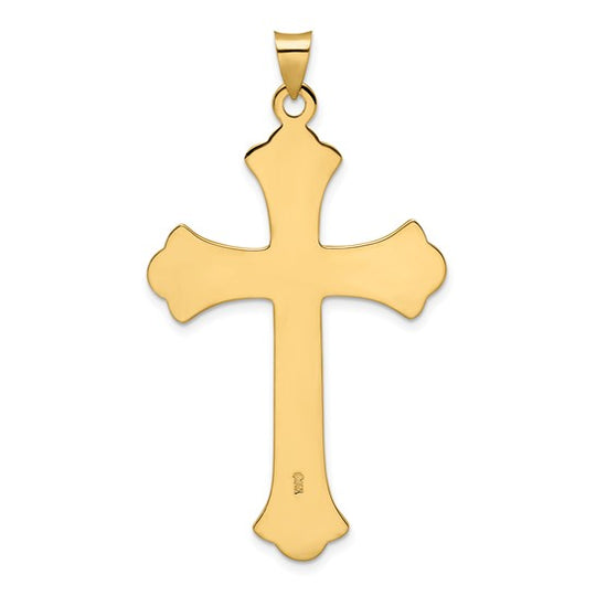 Solid 14K Polished and Textured Fleur de Lis Cross Pendant
