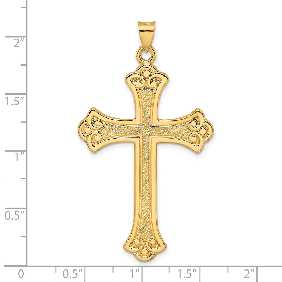 Solid 14K Polished and Textured Fleur de Lis Cross Pendant