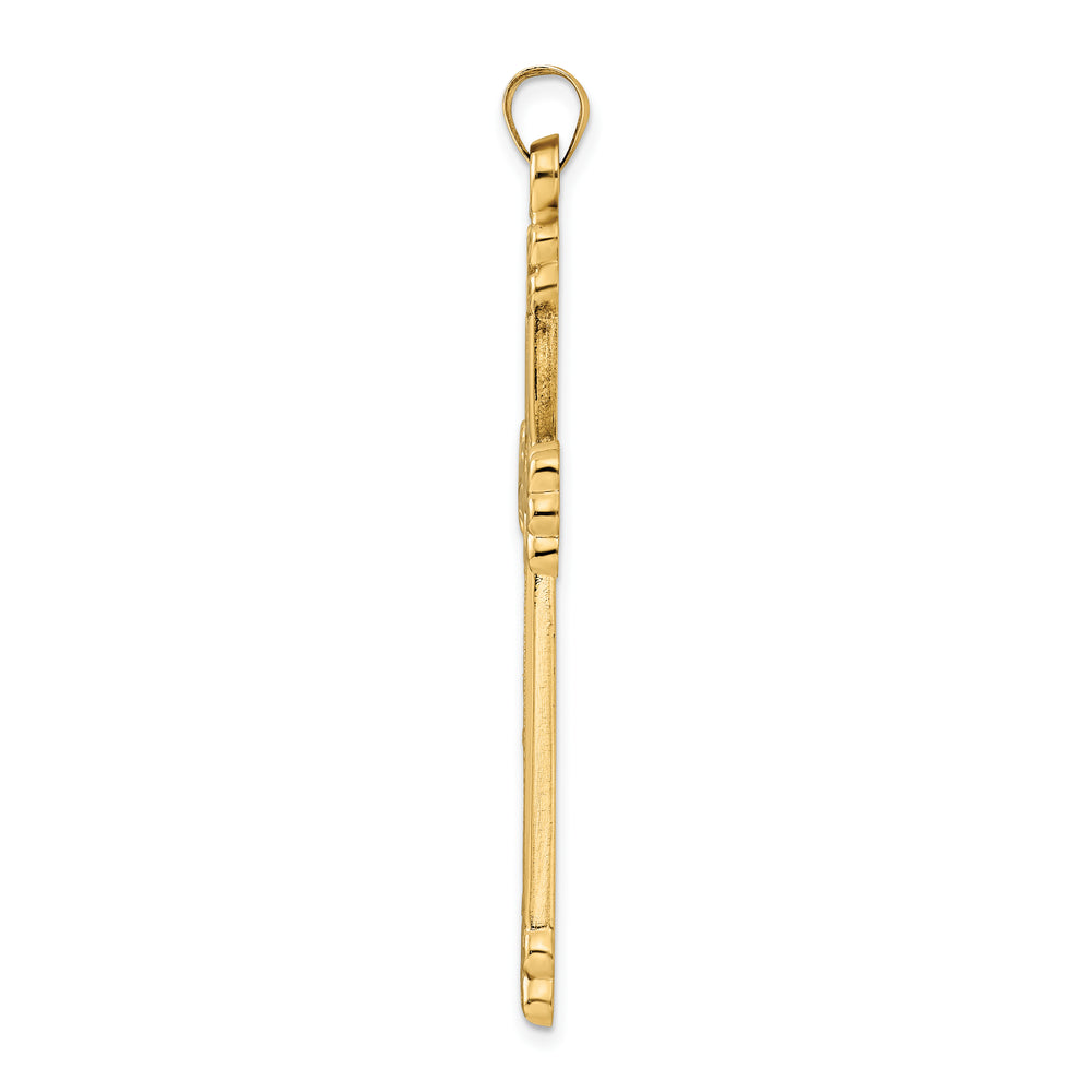14k Polished and Textured Circular Center Cross Pendant