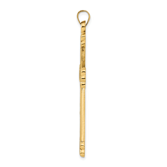 14k Polished and Textured Circular Center Cross Pendant