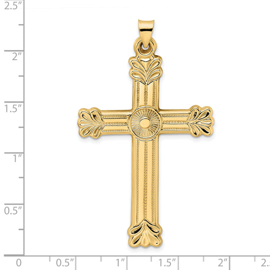 14k Polished and Textured Circular Center Cross Pendant