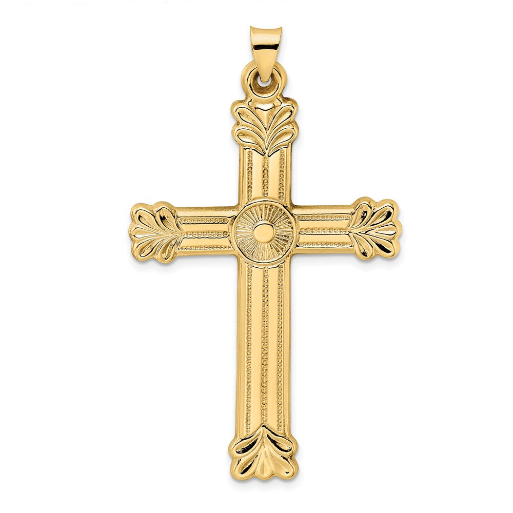 14k Polished and Textured Circular Center Cross Pendant
