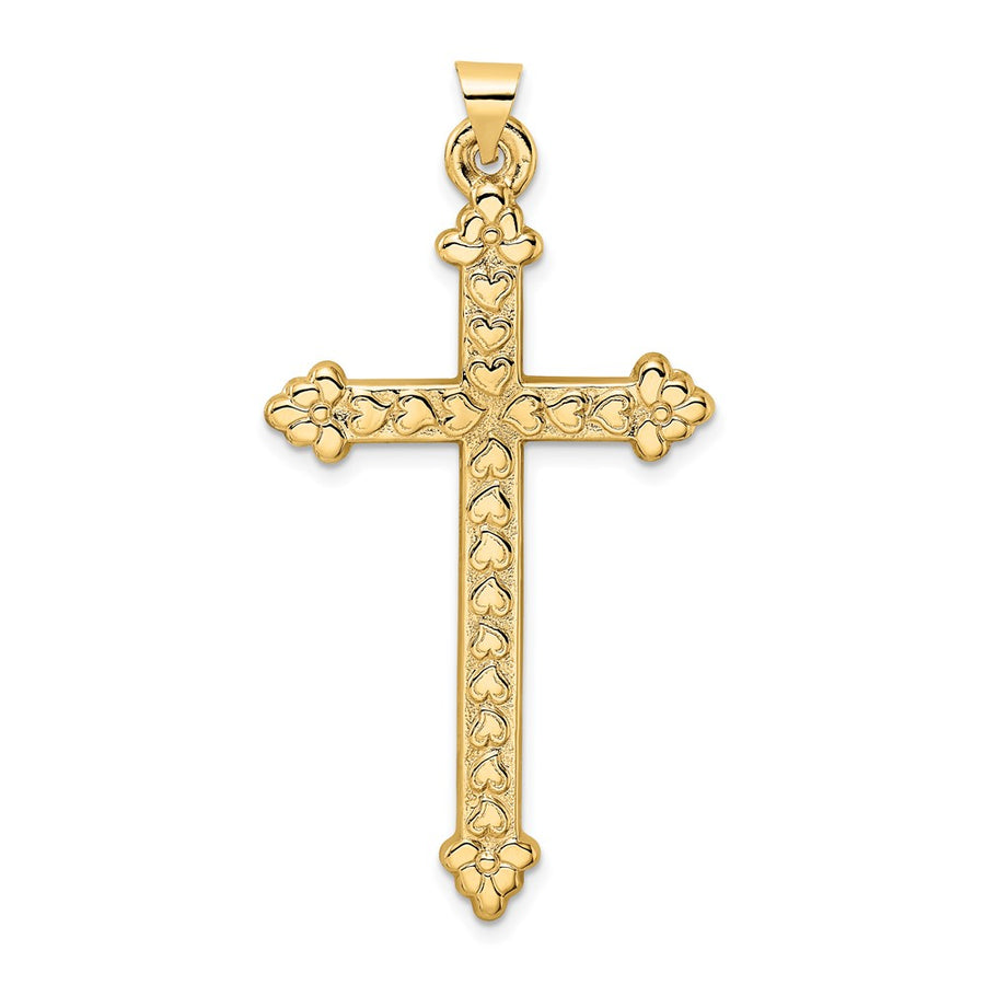 Colgante Cruz de Corazones Huecos Pulidos y Texturizados de 14k