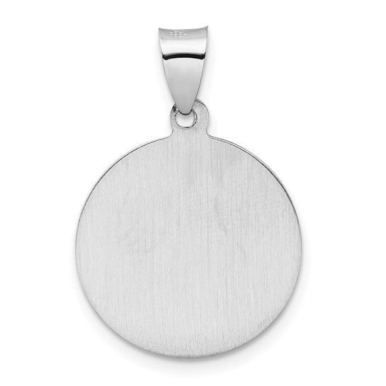 Saint Michael Medal Pendant in 14k White Gold Polished and Satin Finish (Hollow)