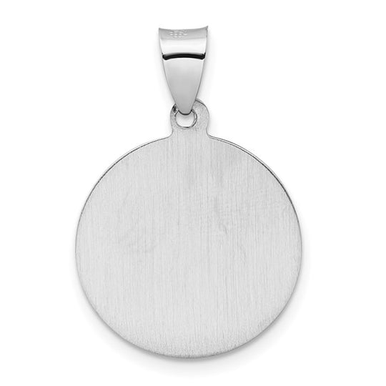 Saint Michael Medal Pendant in 14k White Gold Polished and Satin Finish (Hollow)