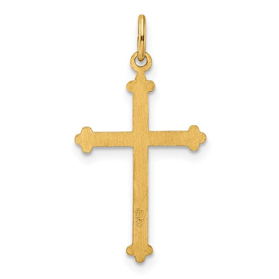 Diamond-Shaped Cross Pendant with a Polished and Textured Finish in 14k Gold