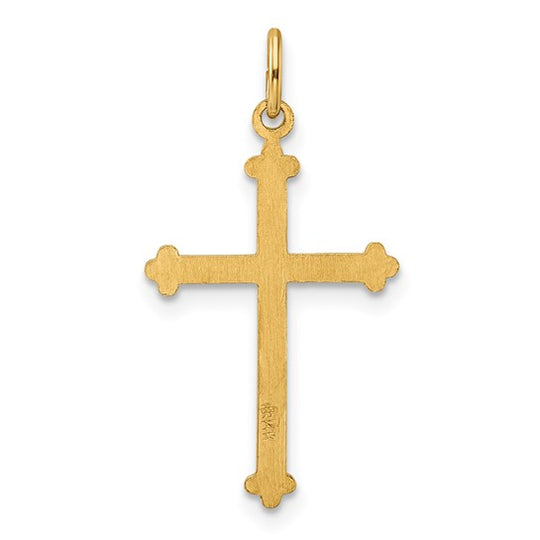 Diamond-Shaped Cross Pendant with a Polished and Textured Finish in 14k Gold