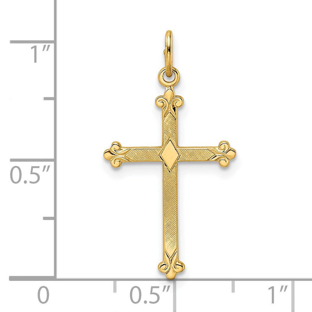 Diamond-Shaped Cross Pendant with a Polished and Textured Finish in 14k Gold