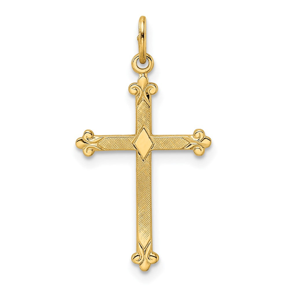 Diamond-Shaped Cross Pendant with a Polished and Textured Finish in 14k Gold