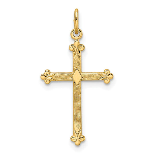 Diamond-Shaped Cross Pendant with a Polished and Textured Finish in 14k Gold