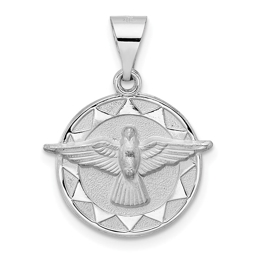 Dije del Espíritu Santo de Oro Blanco de 14k Pulido y Satinado (Hueco)
