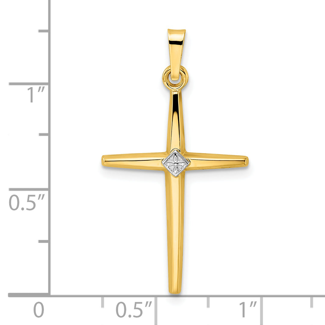 Solid 14K Polished Bi-Color Diamond Center Cross Pendant