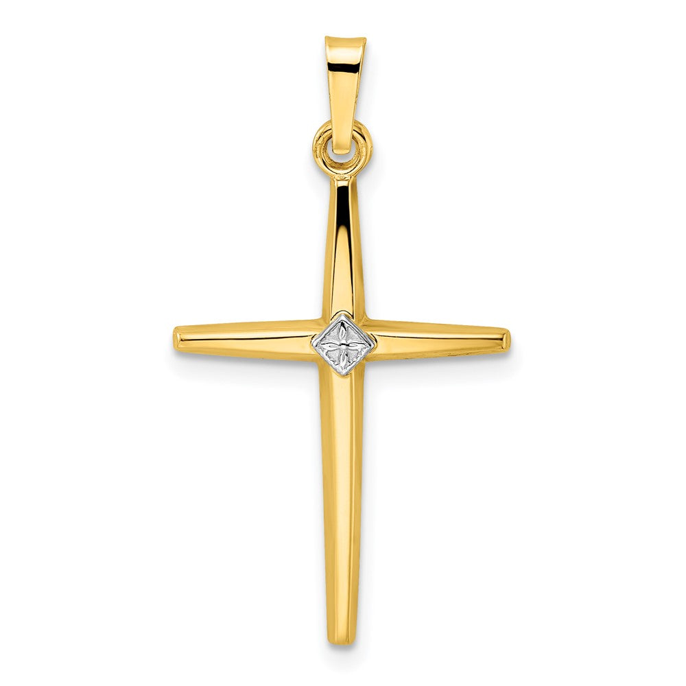 Solid 14K Polished Bi-Color Diamond Center Cross Pendant