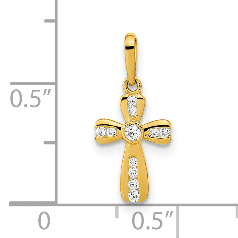 Polished Cross Pendant with CZ in 14K Yellow Gold