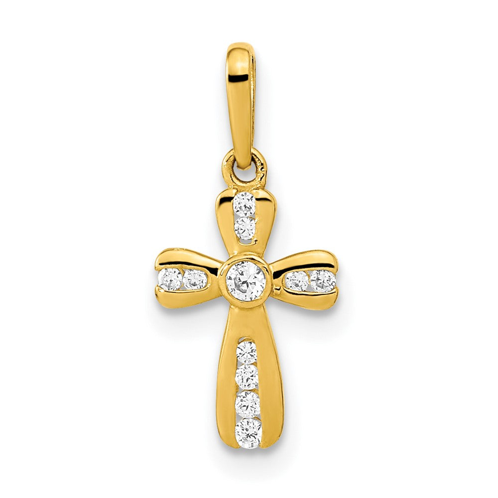 Polished Cross Pendant with CZ in 14K Yellow Gold