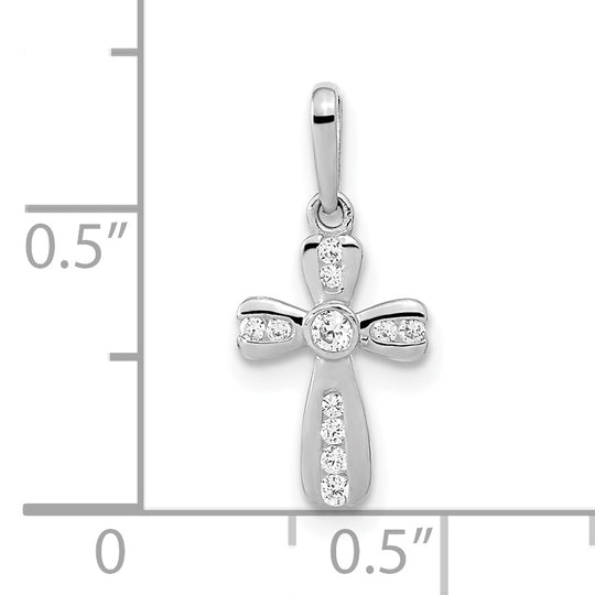 14k White Gold Cross Pendant with CZ
