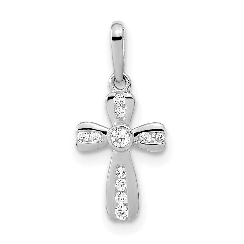 14k White Gold Cross Pendant with CZ