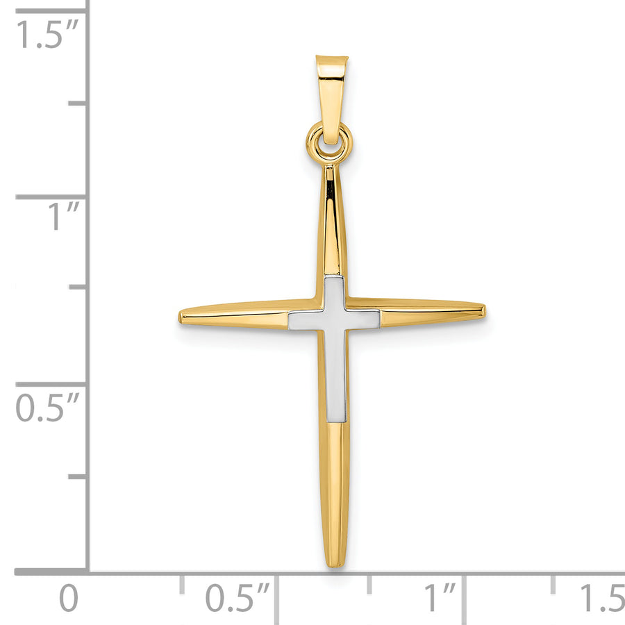 Colgante de Doble Cruz en Oro Macizo de 14k Bicolor Pulido