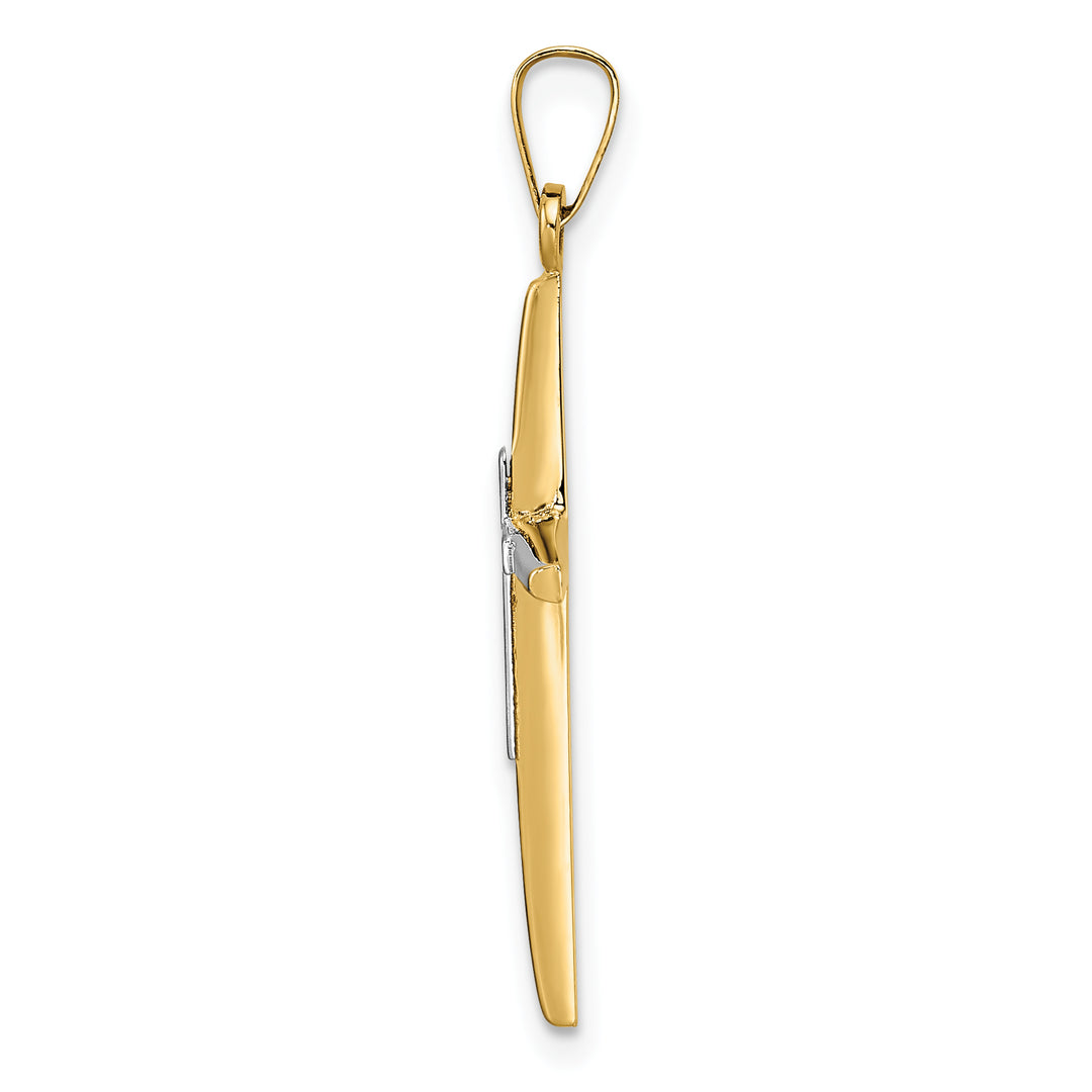 Solid 14K Two-Tone Gold Double Cross Pendant