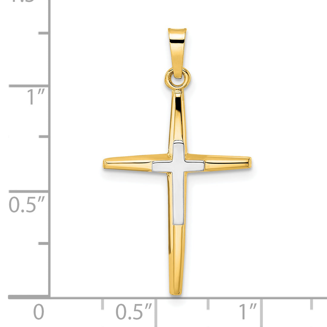 Solid 14K Two-Tone Gold Double Cross Pendant