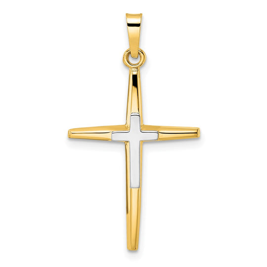 Solid 14K Two-Tone Gold Double Cross Pendant