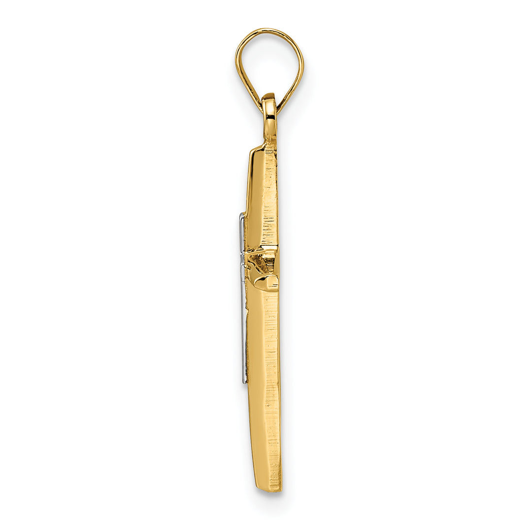 Polished Solid Double Cross Pendant in 14K Two-Tone Gold