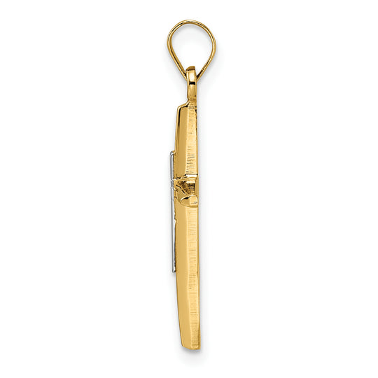 Polished Solid Double Cross Pendant in 14K Two-Tone Gold