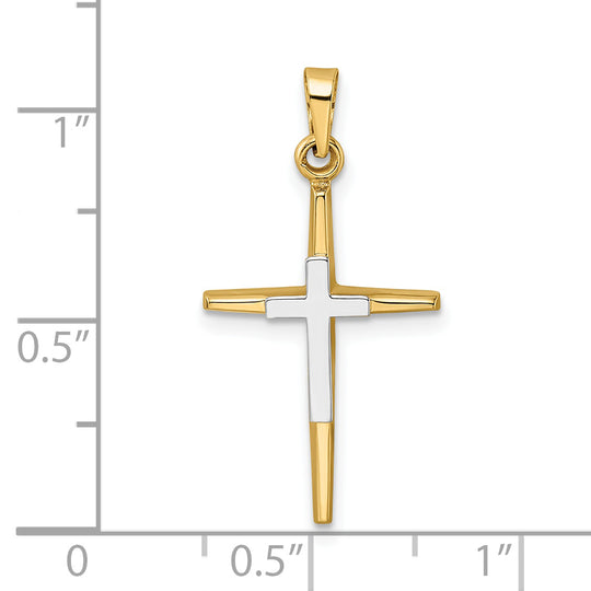 Polished Solid Double Cross Pendant in 14K Two-Tone Gold