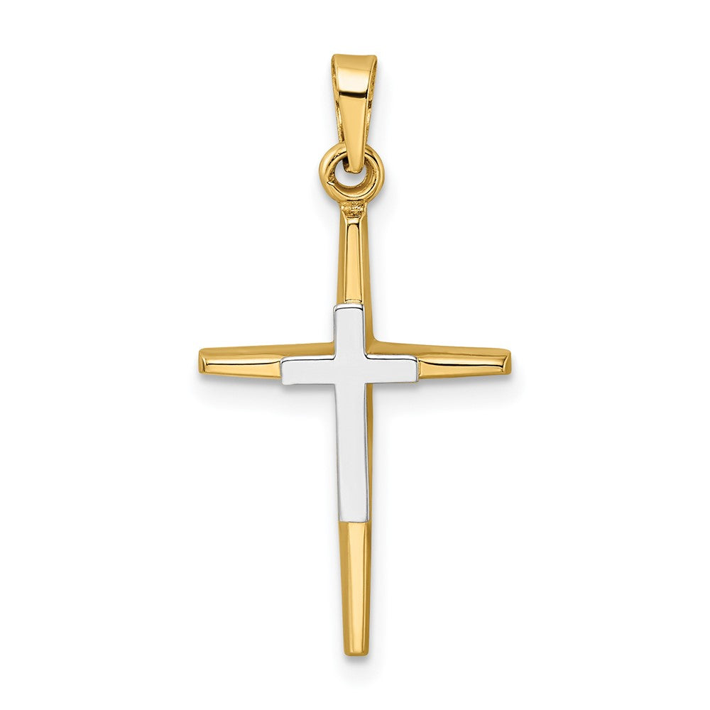Polished Solid Double Cross Pendant in 14K Two-Tone Gold