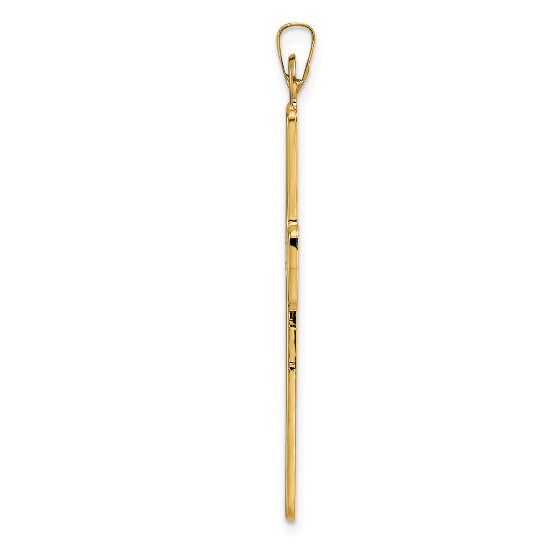 Solid Cross Pendant with Center Flower in Polished 14k Gold
