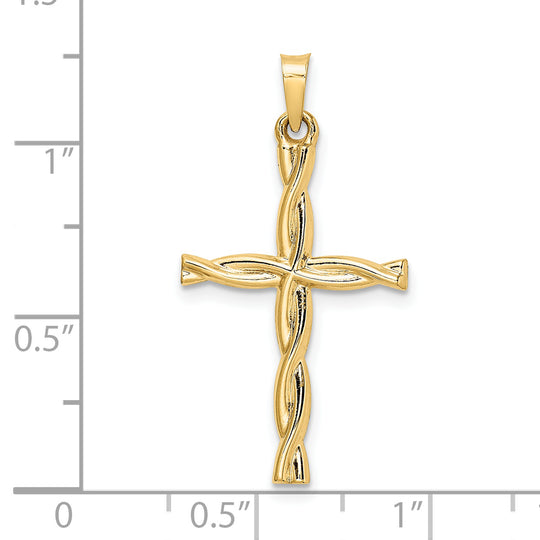 14K Polychrome Hollow Twisted Cross Earring