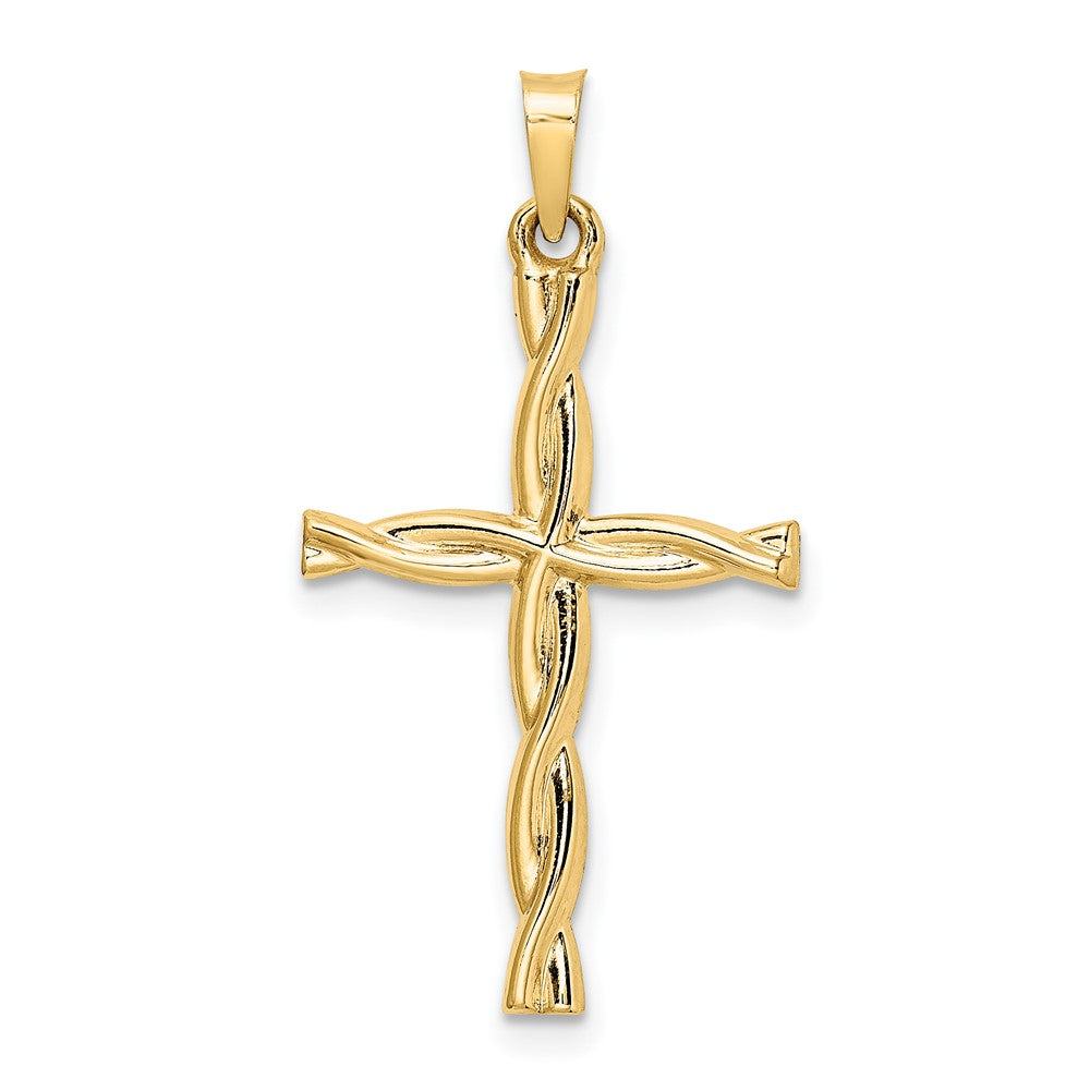 14K Polychrome Hollow Twisted Cross Earring