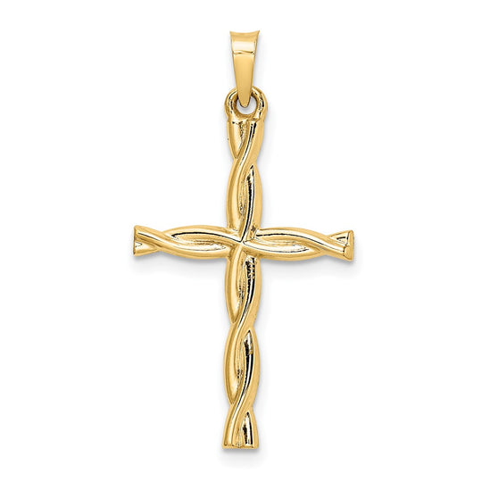 14K Polychrome Hollow Twisted Cross Earring