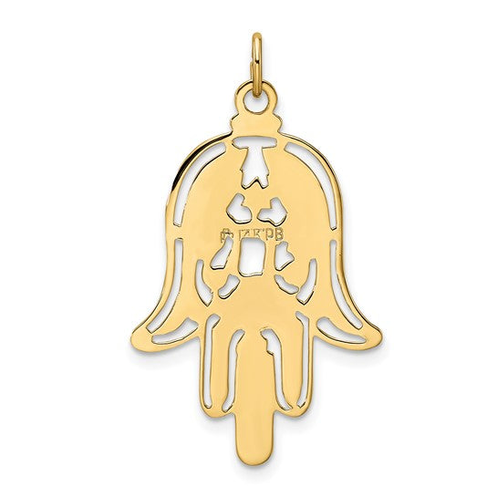 Dije Hamsa Sólido en Oro de 14k Pulido y Texturizado