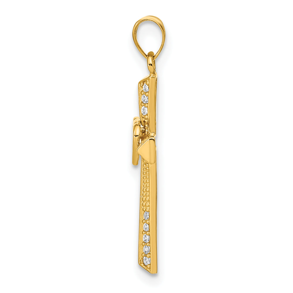 Cross Pendant with Double Hearts and Zirconias 14K