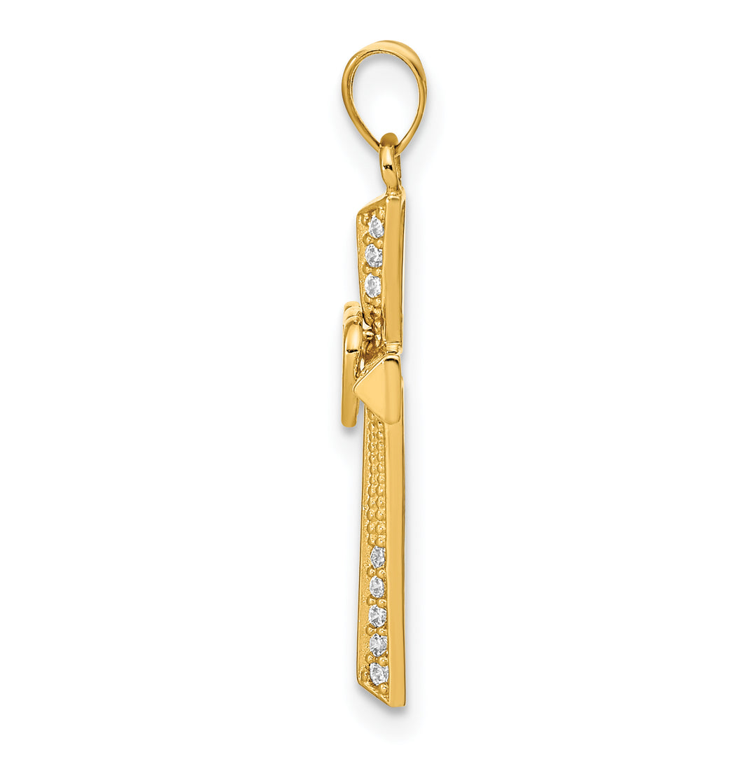 Cross Pendant with Double Hearts and Zirconias 14K