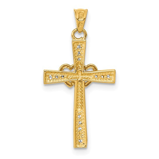 Cross Pendant with Double Hearts and Zirconias 14K