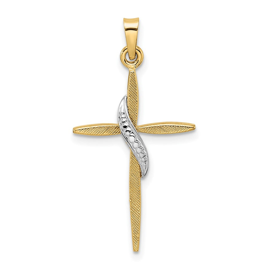 Colgante de Cruz Metodista Sólida en Oro de 14k Bicolor con Acabado Pulido y Satinado