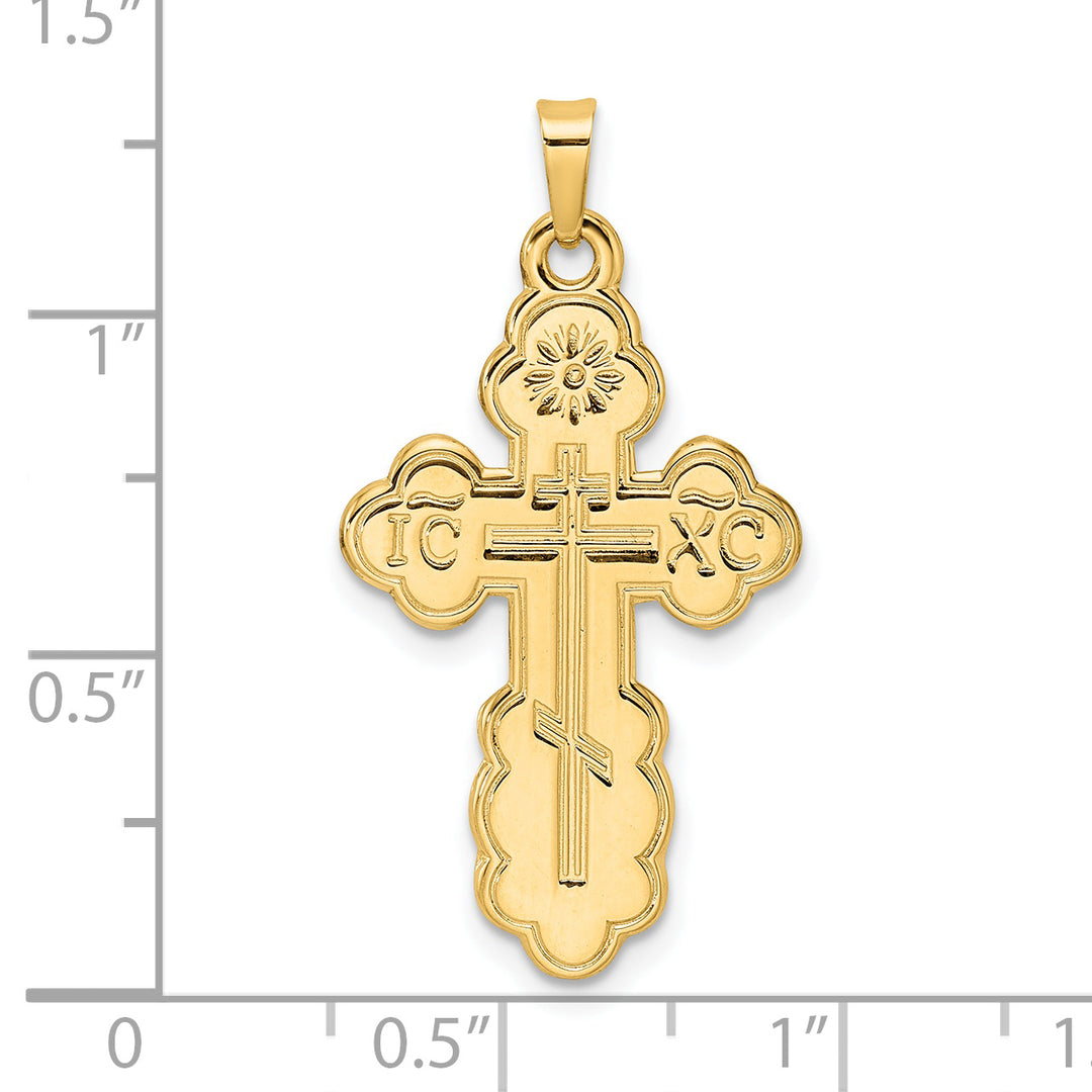 Colgante de Cruz Ortodoxa Oriental Sólida Pulida en Oro de 14k